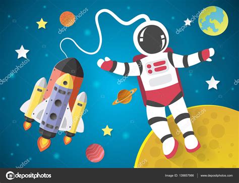 Astronauta En La Luna Dibujo Vinil Niños Cohete Espacio Luna