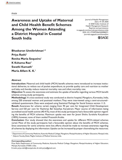 Pdf Awareness And Uptake Of Maternal And Child Health Benefit Schemes