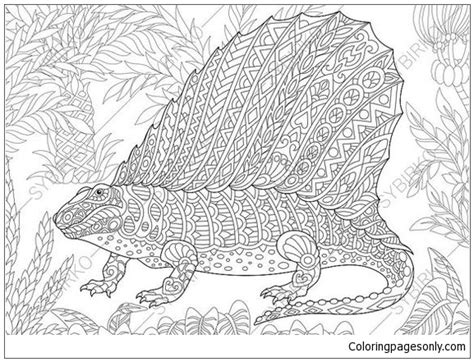 Stegosaurus dinosaur adult coloring book page. Dinosaur Dimetrodon Adult Coloring Page - Free Coloring ...