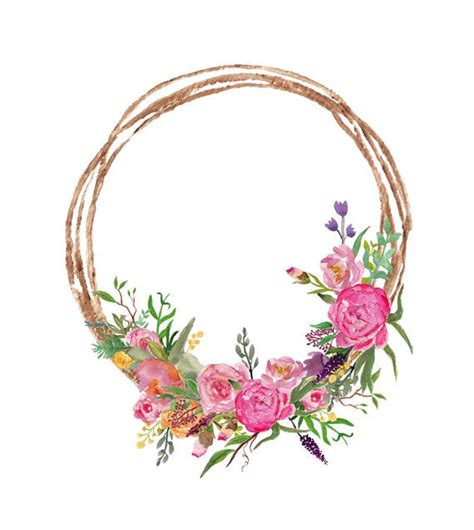 Watercolor Wreath Clipart Pink Flowers Wreath with Peonies ...