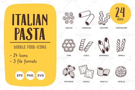 Italian Pasta Doodle Food Icon Set Illustration Par Insemar · Creative