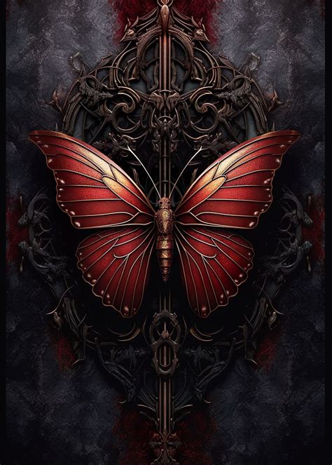 Vintage Red Butterfly Poster By Ilyrin Displate
