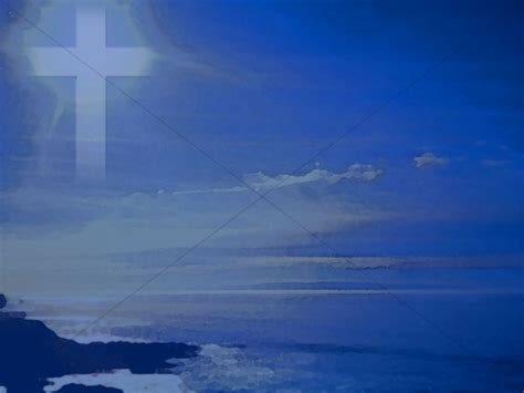 Cross In Blue Sky Over Ocean Christian Backgrounds And Worship