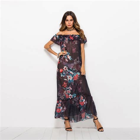 Bohemian Off Shoulder Mesh Dress With Embroidery Casual Sexy Summer Boho Maxi Dress Plus Size