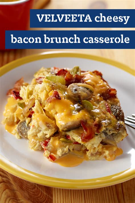 Layer the cheese over the top of the casserole, and then pour the egg/sour cream mixture over the whole thing, making sure it settles down into all the nooks and crannies at the bottom! VELVEETA Cheesy Bacon Brunch Casserole - Bacon, eggs, and ...
