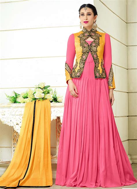 Karisma Kapoor Pink Faux Georgette Bollywood Suit 63808 Churidar Salwar Kameez Kurti Long