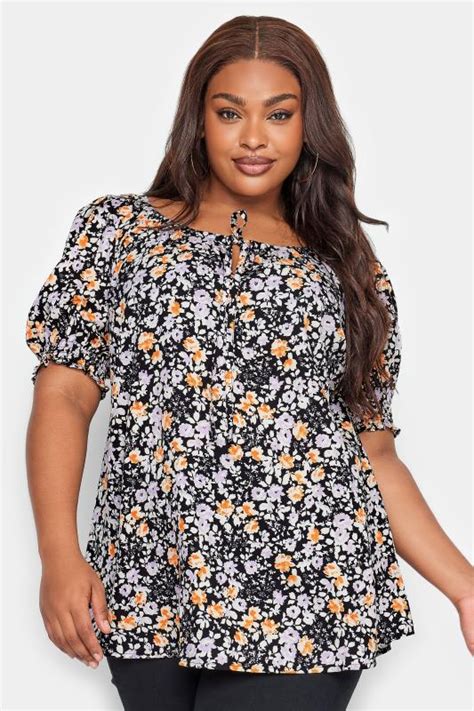 Yours Plus Size Black And Pink Floral Print Gypsy Top Yours Clothing