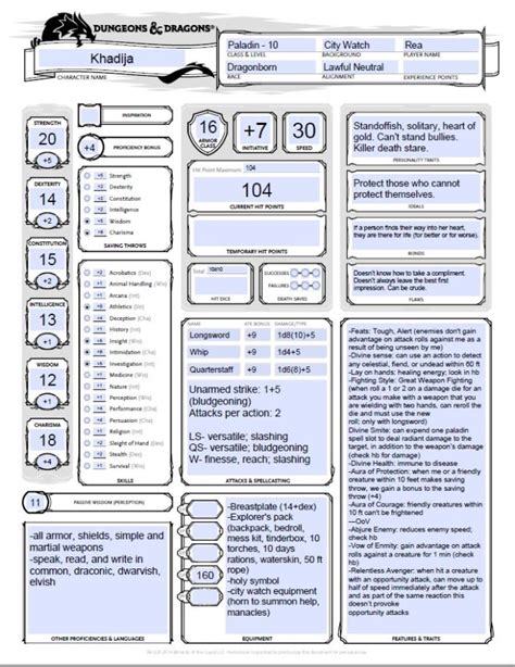Sample Dnd 5e Character Sheet Images And Photos Finder