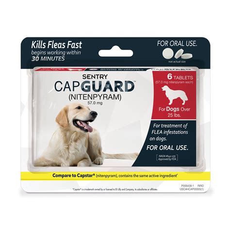 Working for up to 30 days to kill fleas, ticks, and mosquitoes on contact, this treatment can be used safely on dogs as young as seven weeks. Sentry Capguard Flea Tablets for Dogs Over 25 lbs. | Petco