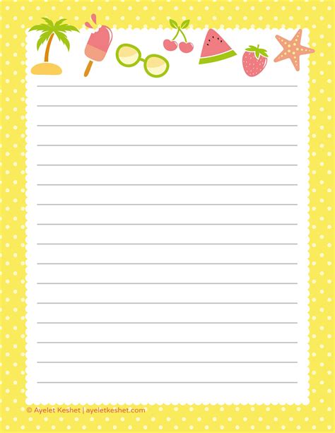 Free Printable Writing Paper With Cute Design For Summer Download And