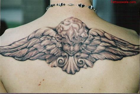 Brilliant Praying Baby Angel Tattoo On Upper Back