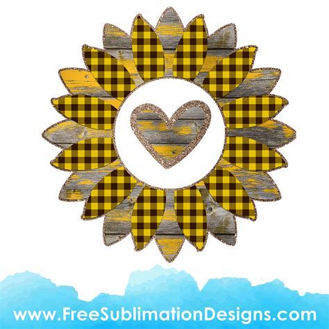 Free Sublimation Print Love Heart Glitter Tartan Sunflower Png File