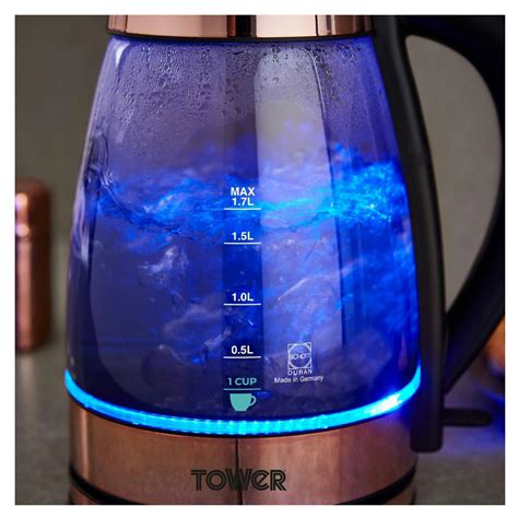 Tower T10058rg Illuminated Smoked Glass Kettle In Rose Gold 17l 3kw