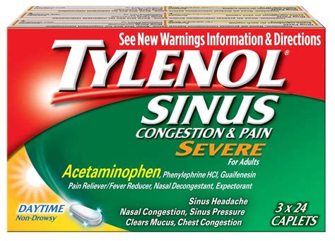 Tylenol Sinus Congestion And Pain Severe Caplets 3 Pk 24 Ct