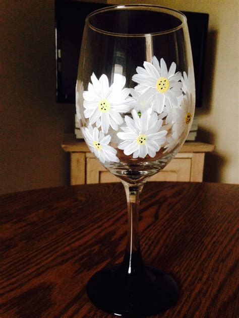 Daisy Painted Wine Glass Painted Wine Glass Hand Painted Wine Glasses Wine Glasses