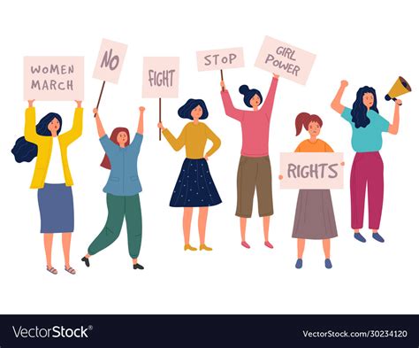 Woman Protest Female Crowd With Placard Politics Vector Image
