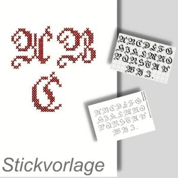 Mit einer kreuzstichvorlage/ stickvorlage können sie ihr lieblingsmotiv sticken. buchstaben sticken - Alphabet Kreuzstich Frakturschrift ...