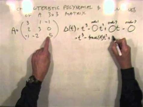 Finding the characteristic polynomial of a given 3x3 matrix by comparing finding the determinant of the associated matrix against finding the coefficients fr. Characteristic Polynomial of a 3x3 Matrix - YouTube
