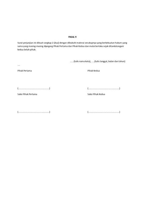 Contoh Surat Perjanjian Jual Beli Kendaraan Bermotor / Perusahaan