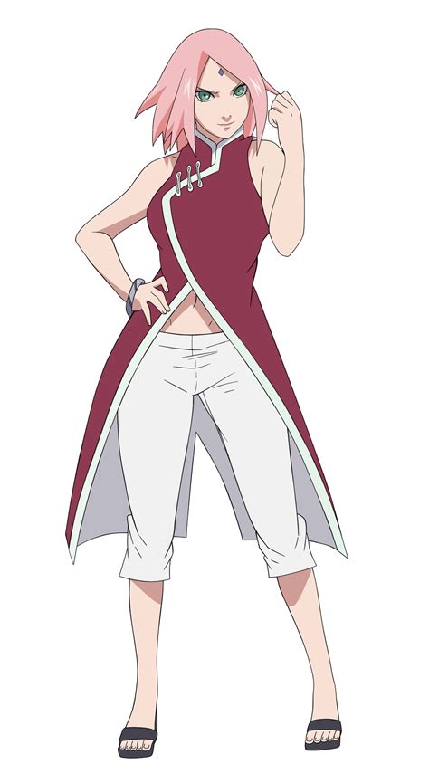 Haruno Sakura Naruto Naruto Series Highres Girl Green Eyes Midriff Pants Pink Hair