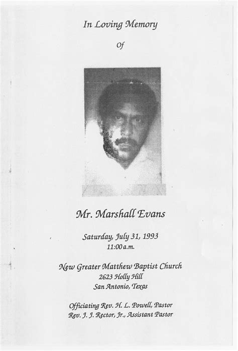 [Funeral Program for Marshall Evans, July 31, 1993] - Page 1 of 3 - The