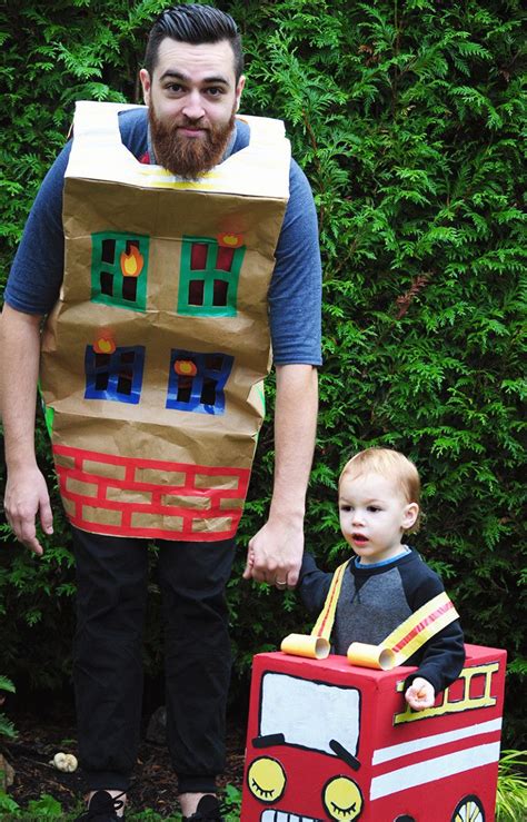 All i did was, bought a roll of yellow cloth tape or duck tape and got started. Cardboard Fire Truck Costume - Oh Lovely Bows | Firefighter halloween, Halloween fun, Diy ...