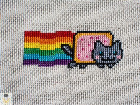 Finished Cross Stitch Completed Cross Stitch Nyan Cat Etsy Cross