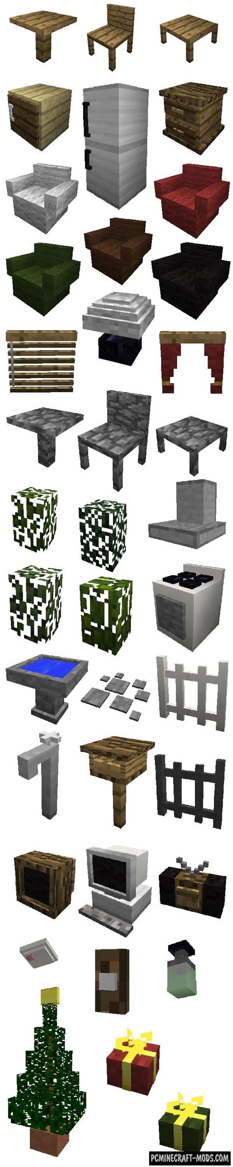 Some basic pieces of furniture include chairs, tables, couches, counters, baths, showerheads, sinks, refrigerators. MrCrayfish's Furniture - Decor Mod For Minecraft 1.16.5, 1 ...