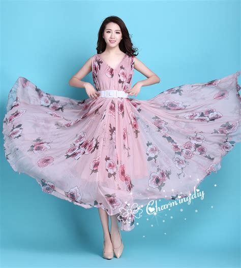110 Colors Chiffon Pink Rose Flower Long Party Dress Evening Etsy