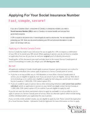 I manage a canadian based peo agency that assist us employers in relocating their employees to canada. Fillable Online servicecanada gc Applying For Your Social Insurance Number ... - Service Canada ...
