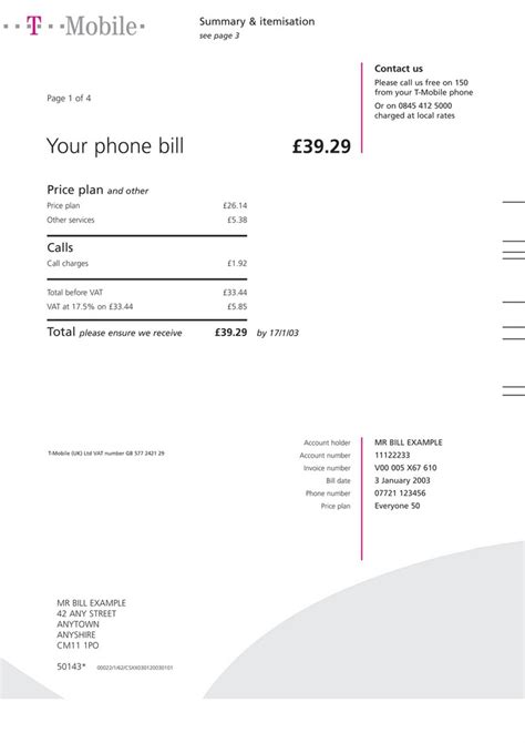 An Invoice For A Mobile Phone Bill With Pink Lines On The Front And Bottom