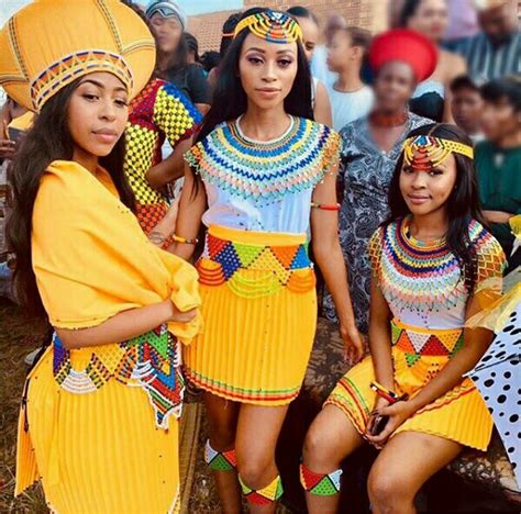 Clipkulture Zulu Patterned Yellow Skirts Beaded Belts Capes Head Bands And Isicholo Hat