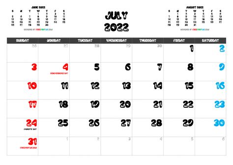 Free Printable July 2022 Calendar Pdf Png Image