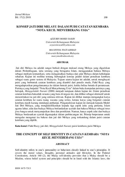 (PDF) KONSEP JATI DIRI MELAYU DALAM PUISI CATATAN KEMBARA  NOTA KECIL MENYEBERANG USIA  THE
