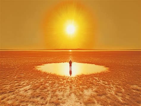 Premium Ai Image A Man Stands In The Middle Of A Desert With The Sun