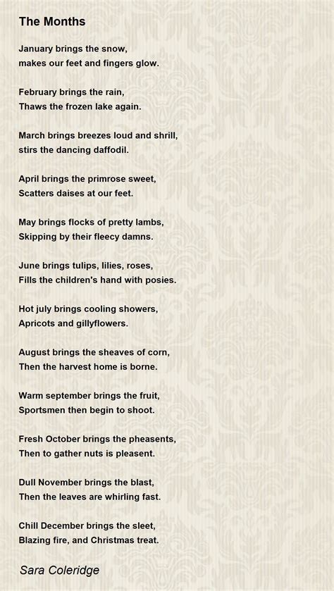 The Months The Months Poem By Sara Coleridge