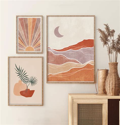 Boho Art Set Of 3 Prints Boho Wall Art Abstract Landscape Etsy Uk