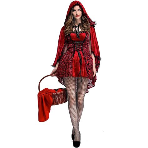 halloween little red riding hood cosplay costume red dress up fairy tale adult stage play