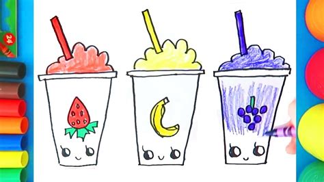 How To Draw 3 Cute Slushie Drinks Kids Drawing Page Youtube