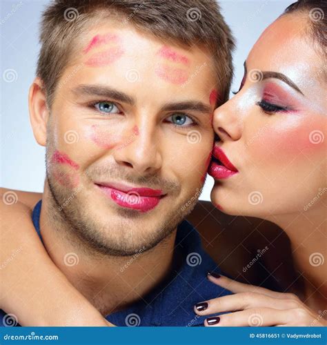 Attractive Woman Kissing Happy Man Stock Image Image Of Pearls Kiss