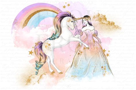 Princess And Unicorns Clip Art Custom Designed Illustrations