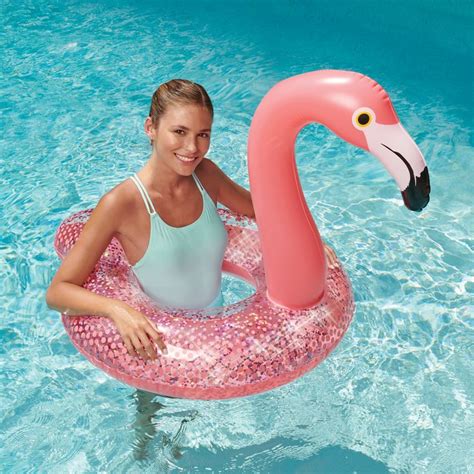 Play Day Inflatable Glitter Flamingo Tube Pool Float Pool Floats For Adults