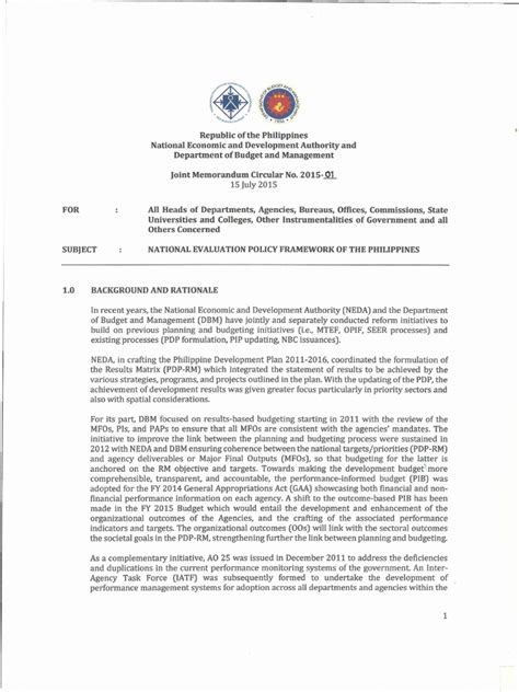 Themes categories occurrences examples from data. NEDA-DBM Joint Memorandum Circular No. 2015-01 - National Evaluation Policy Framework of the ...