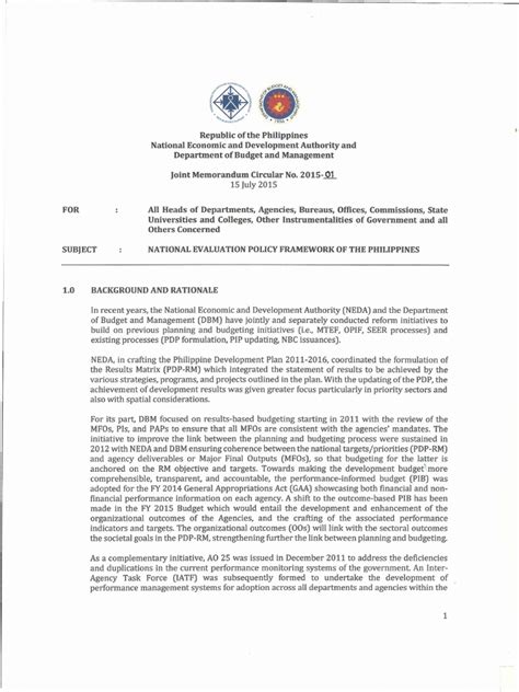 Themes categories occurrences examples from data. NEDA-DBM Joint Memorandum Circular No. 2015-01 - National Evaluation Policy Framework of the ...