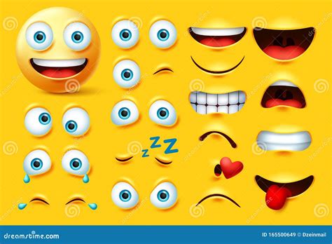Smileys Emoticon Character Creation Set Smiley Emoji Face Kit Eyes And