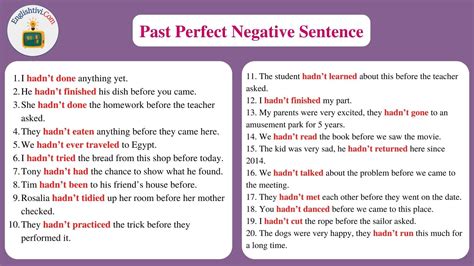 60 Sentences Example In Past Perfect Tense Englishtivi