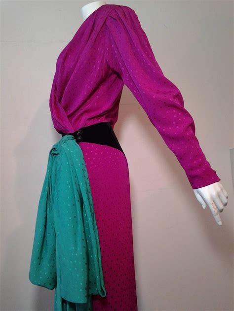 1980s Emanuel Ungaro Fuchsia And Emerald Silk Wrap Evening Gown At 1stdibs