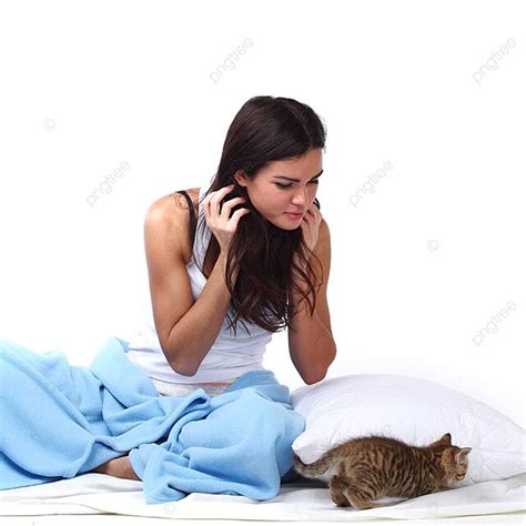امرأة مستيقظة والقط ورقة جذابة سعيدة صورة الخلفية والصورة للتنزيل المجاني pngtree