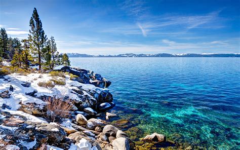 Photos Nevada Usa Lake Tahoe Winter Nature Sky Scenery 3840x2400