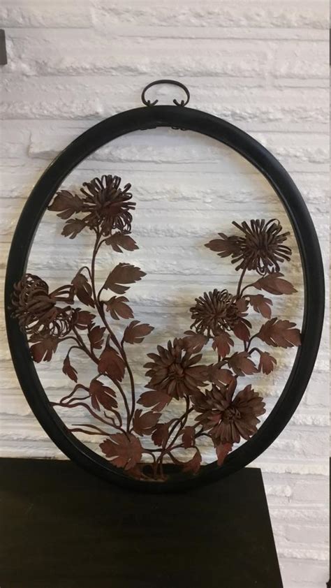 Hand hammered copper wall panel that is 36 tall and 60 and one inch thick. Items similar to Vintage wall decor, metal sculpture flowers, framed, copper, framed art, Art ...